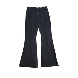 Girl-ish‎ Los Angeles High Rise Flare Jeans Size 13/31 Raw Hem Black Wash